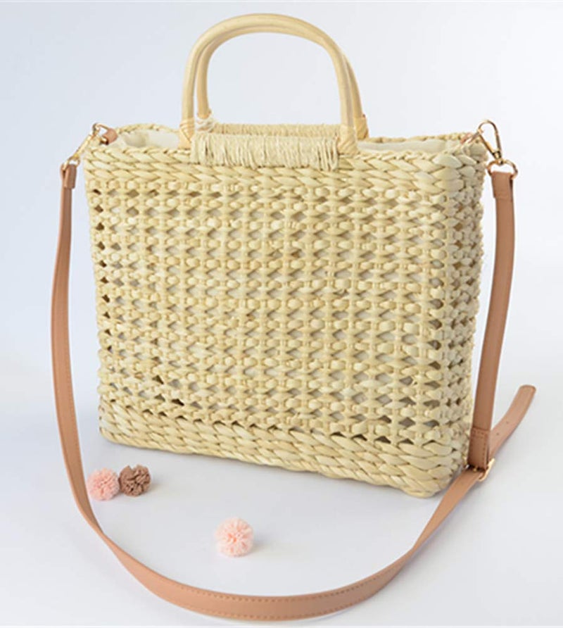 QZUnique Straw Bucket Bags for Women Top Handle Drawstring Woven Handbag Shoulder Bag Summer Beach Purses with Bamboo Handle - Image 3